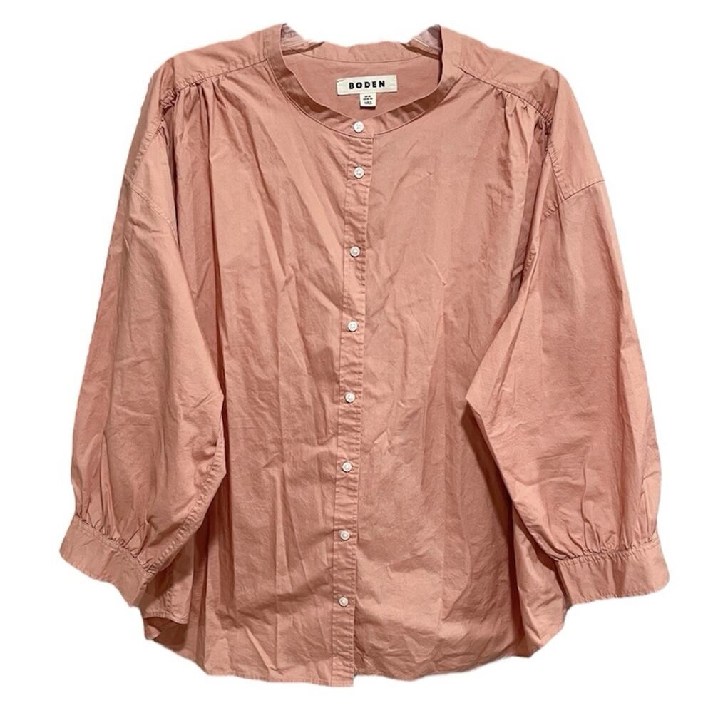 Boden Relaxed Button Front Poplin Shirt Size 22 Peach Orange Cotton Comfort